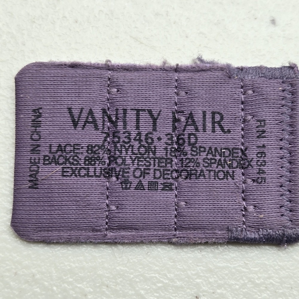 Vanity Fair Women Bra 36D Purple Floral T Shirt Underwired Lace Strap‎ - Picture 3 of 9